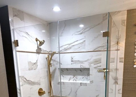 Shower Design Featuring Polished Porcelain by Med Tile